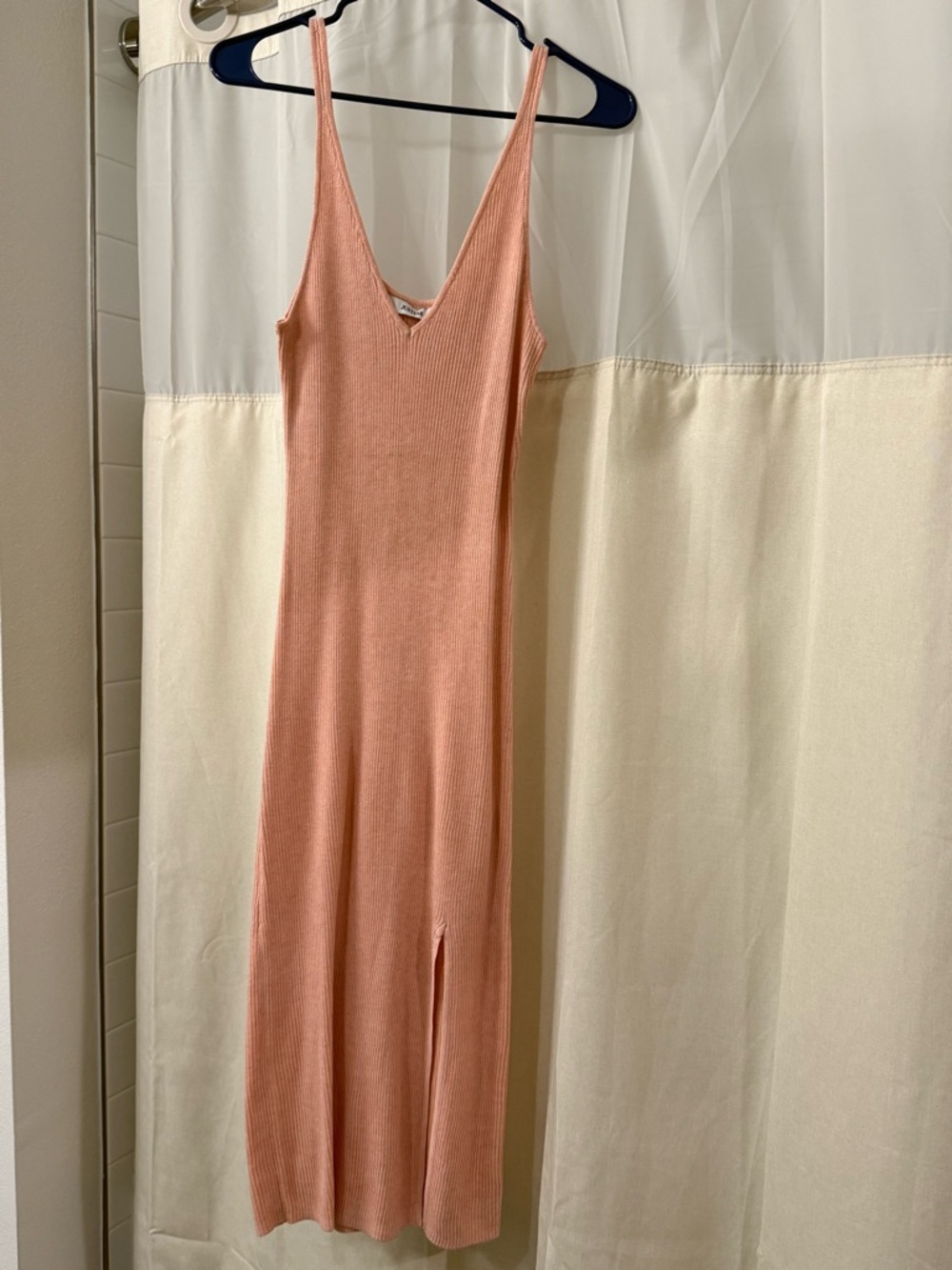 JustFab Ribbed Slip Midi Dress in Peach